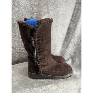 Vtg Y2k Rocket Dog Women’s 7.5 Brown Suede Shearling Boots Winter Toggle Mid